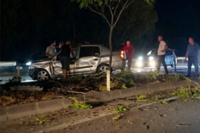 Fethiye’de takla atan otomobil ağaçları söküp orta refüje çıktı